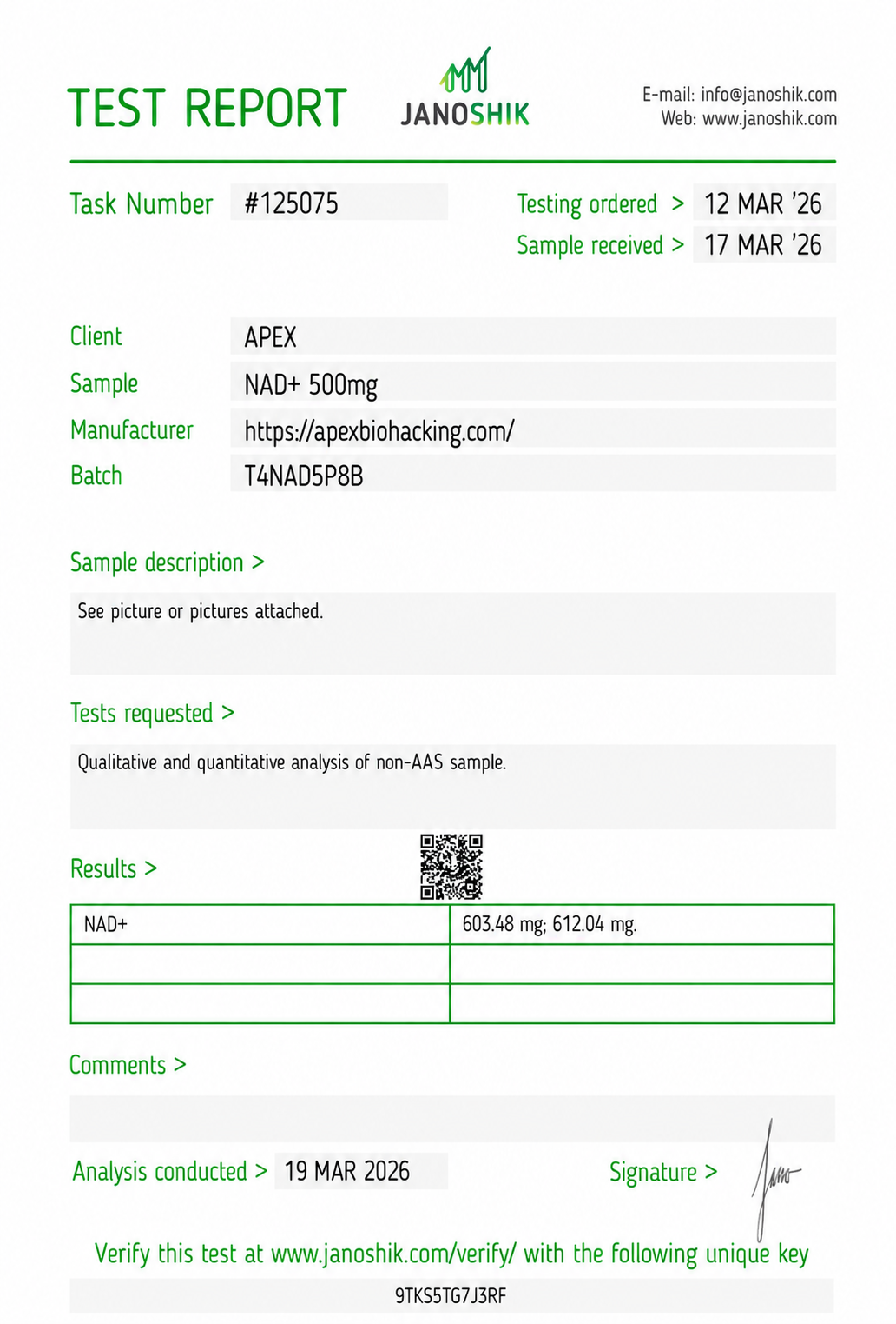 Certificado de análisis de NAD+